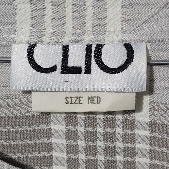 Vtg Clio Blouse Womens M Gray White Plaid Flowy Boho 4 Button Tunic 90s … - Picture 14 of 16